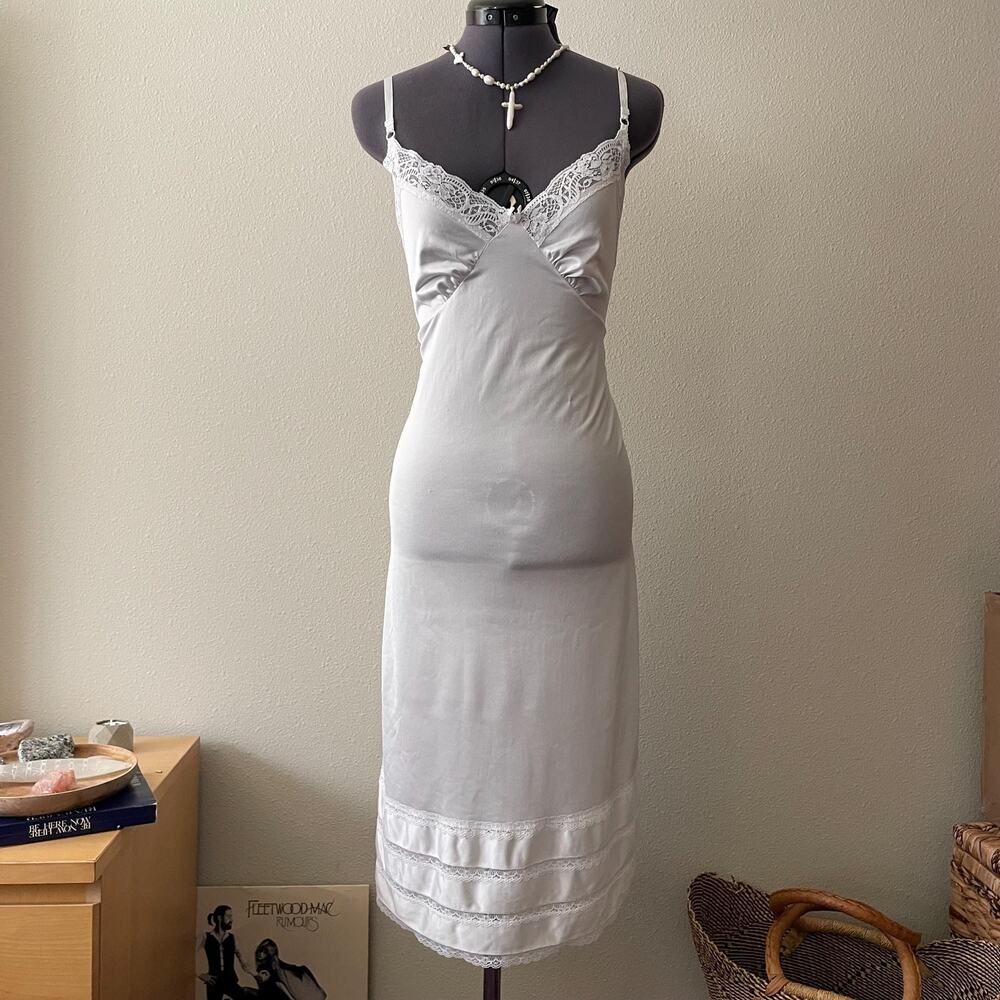 Y2K white satin slip dress midi vintage 2000s coquette dainty ethereal